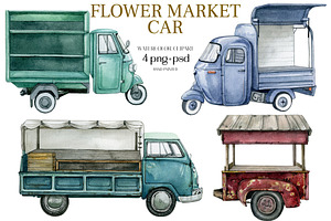 Watercolor Farm Food Market Car