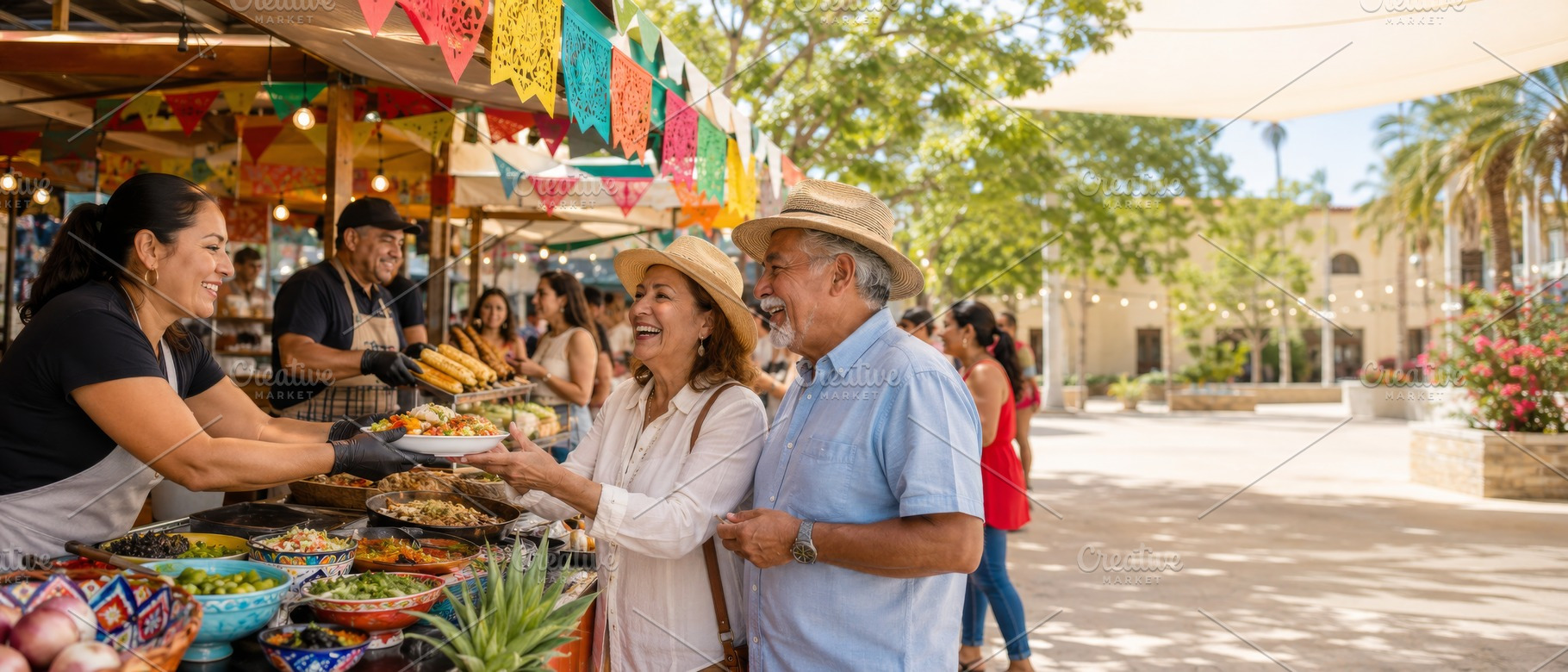Latin American street food market ce, a Photo by Dvoevnore photos