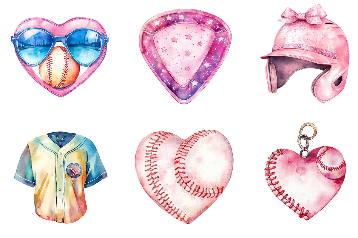 Retro Girly Baseball Clipart Bundle, an Illustration by Dream Creation (Photo 2 of 6)
