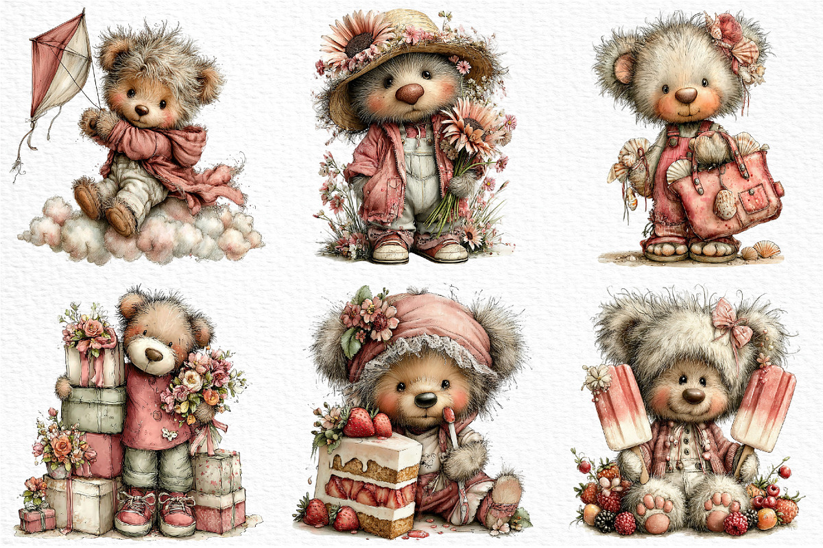 Whimsical Summer Teddy Bear Clipart, an Illustration by Craft Nest (Photo 5 of 12)