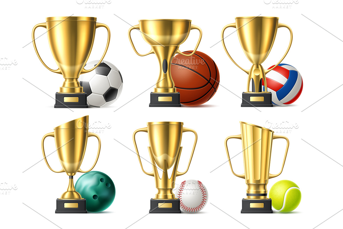 Trophy cups with sports balls, a Sport Illustration by Vectorbuum
