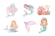 Watercolor Mermaids Clipart, a Person Illustration by BerryPieArt (Thumbnail 2 of 4)