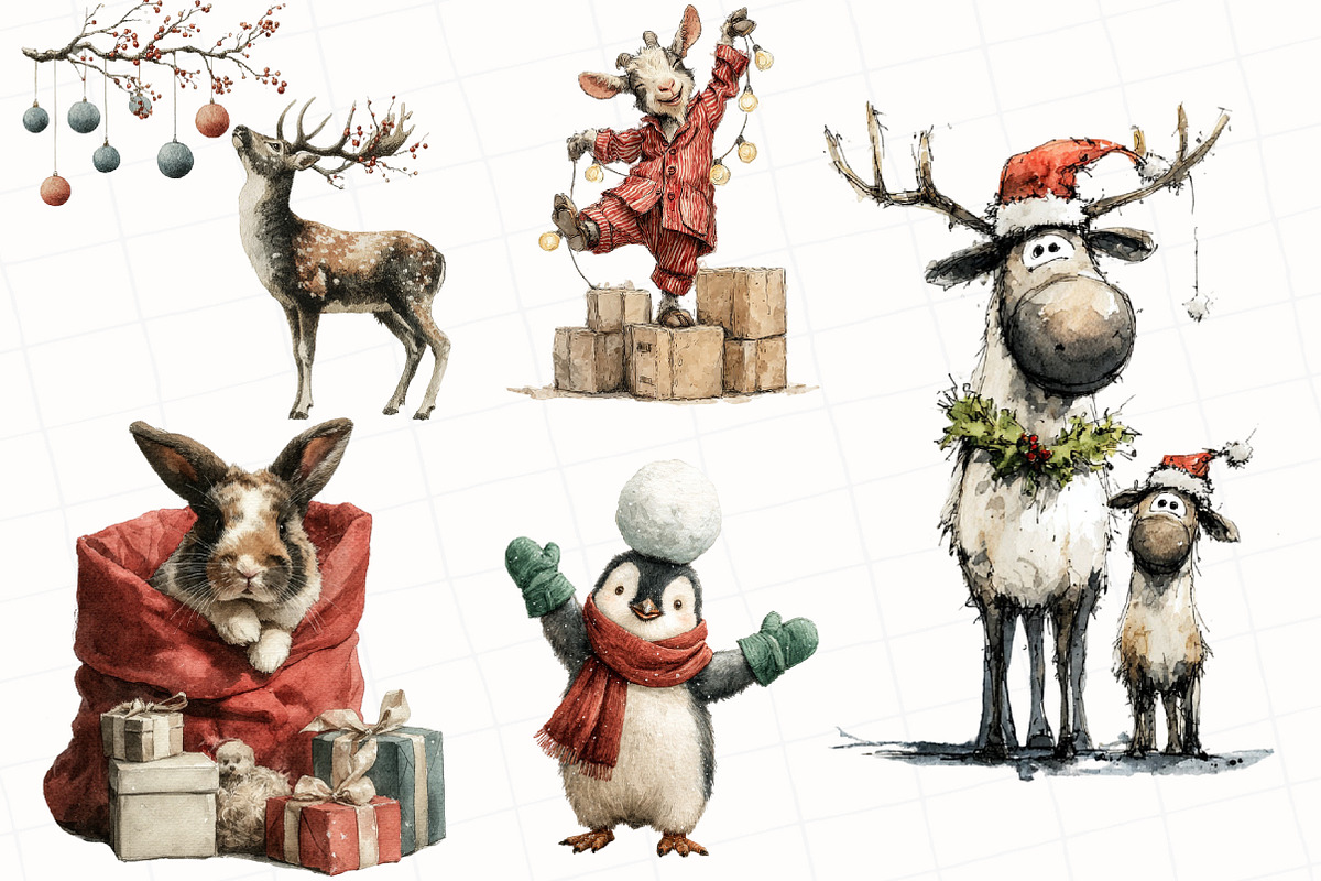 Whimsical Christmas Animals Clipart, an Illustration by OK Design (Photo 3 of 5)