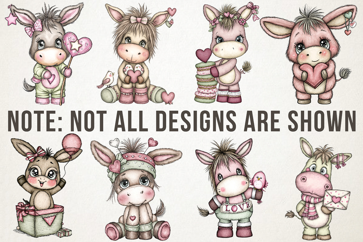 Whimsical Valentine Donkey Clipart, an Animal Illustration by RobertsArt (Photo 7 of 7)