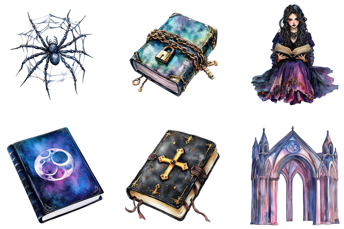 Watercolor Gothic Planner Lover, an Illustration by Designking (Photo 2 of 5)