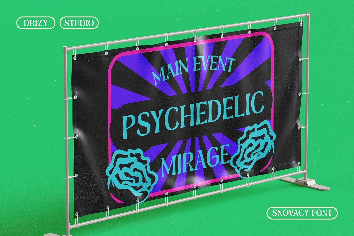 Snovacy - Psychedelic Display Font, a Sans Serif Font by Drizy (Photo 8 of 10)