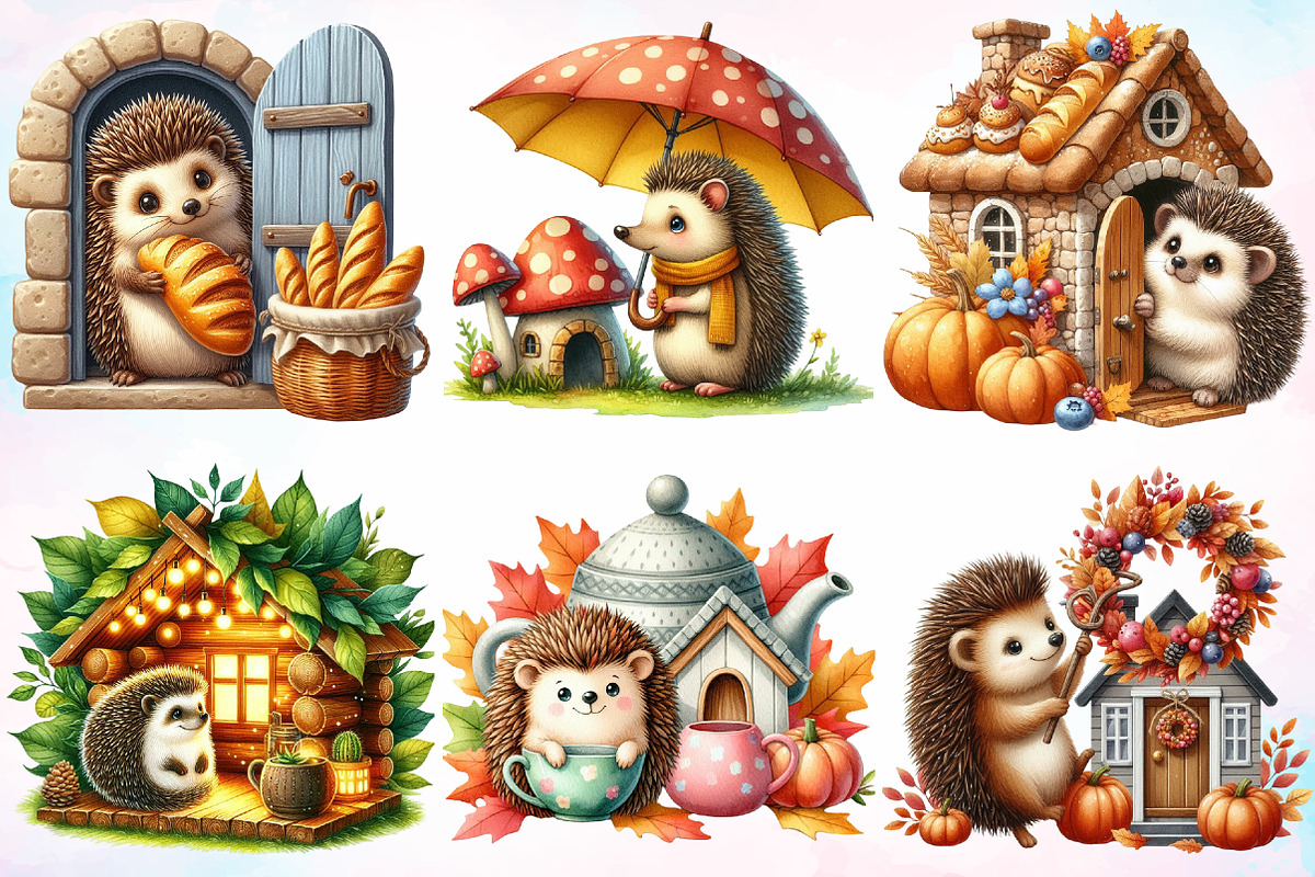 Autumn Hedgehog with House Clipart, a Seasonal Illustration by Canvas Craft (Photo 3 of 7)