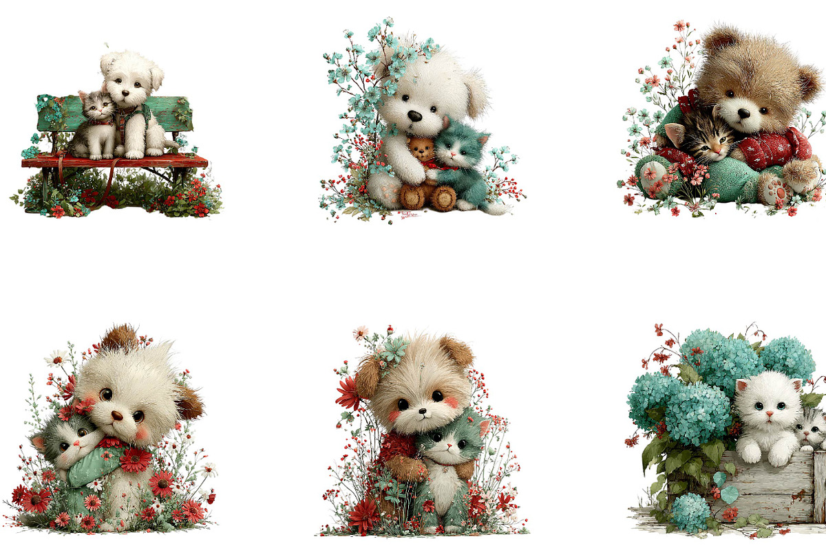 Whimsical Cute Dog and Cat Clipart, a Seasonal Illustration by CreationArt (Photo 4 of 5)