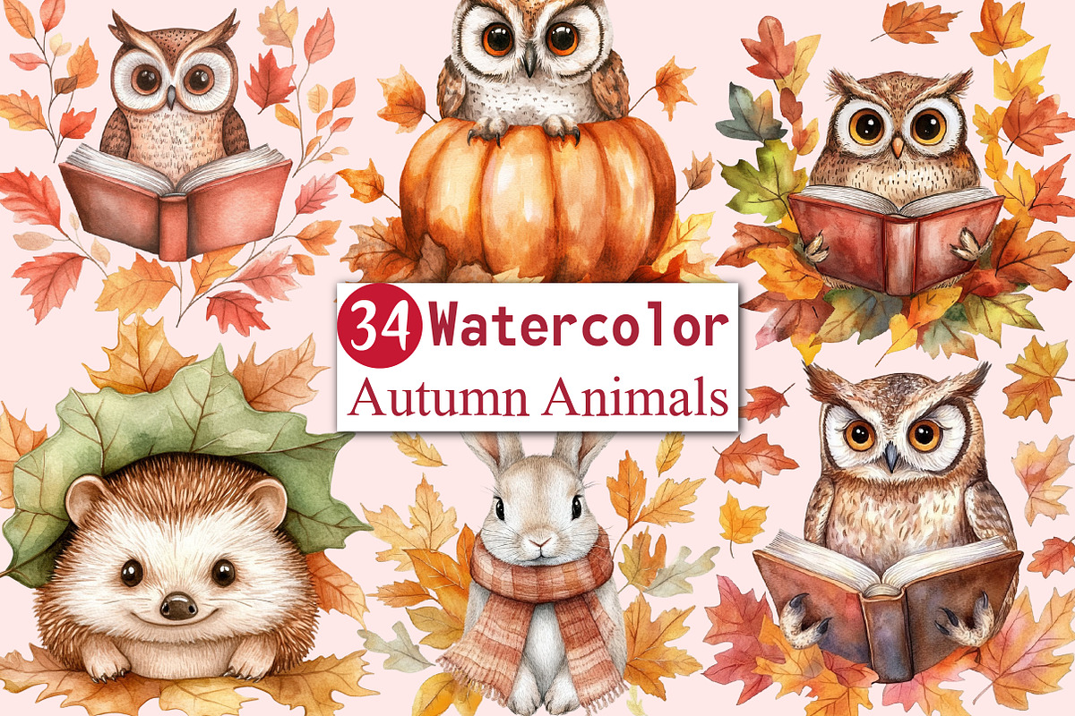 Autumn Cute Animals Clipart, an Illustration by CitraGraphics (Photo 1 of 7)