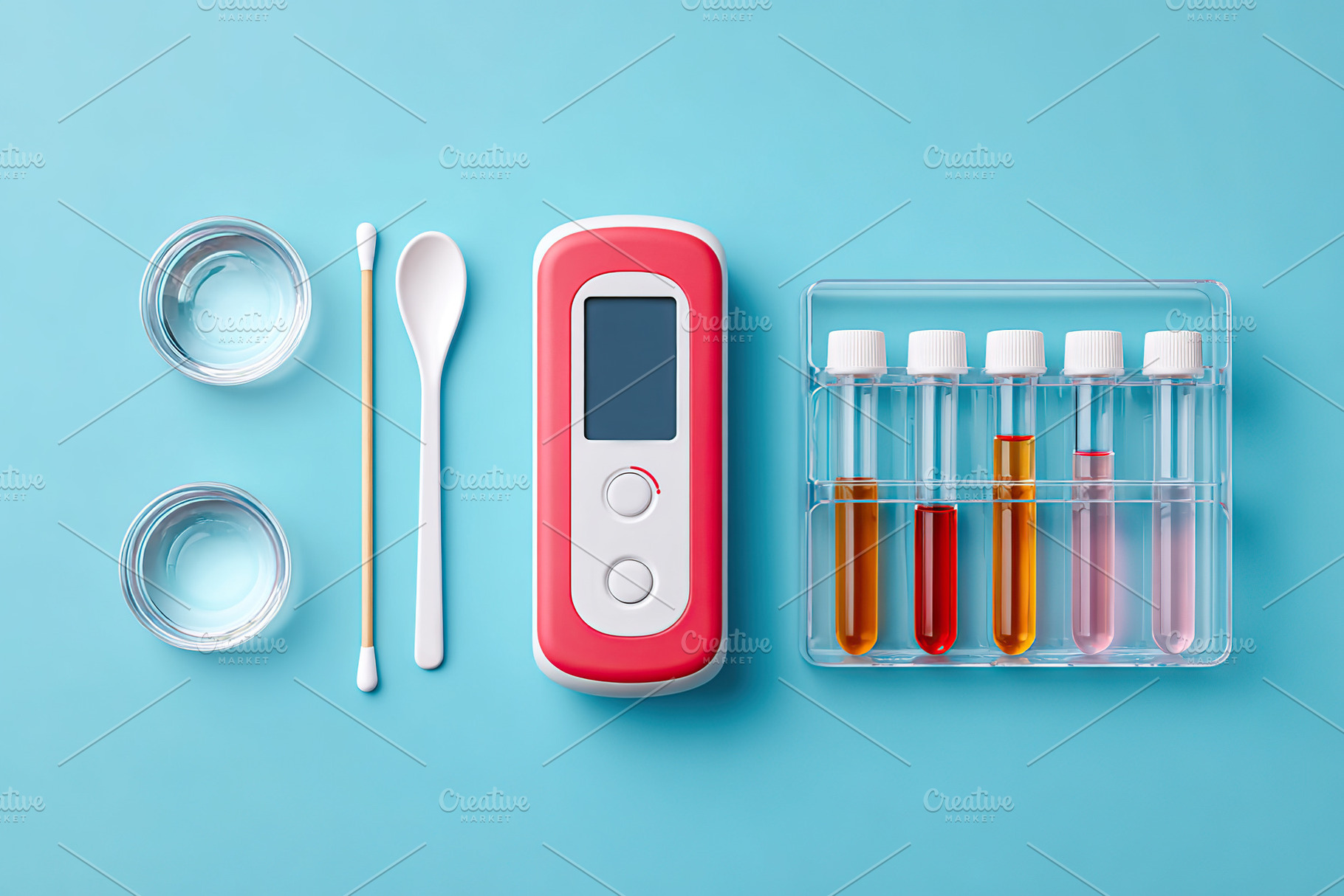 Compact AI diagnostic tool with testing equipment on blue background, a Photo by AlyaAnd