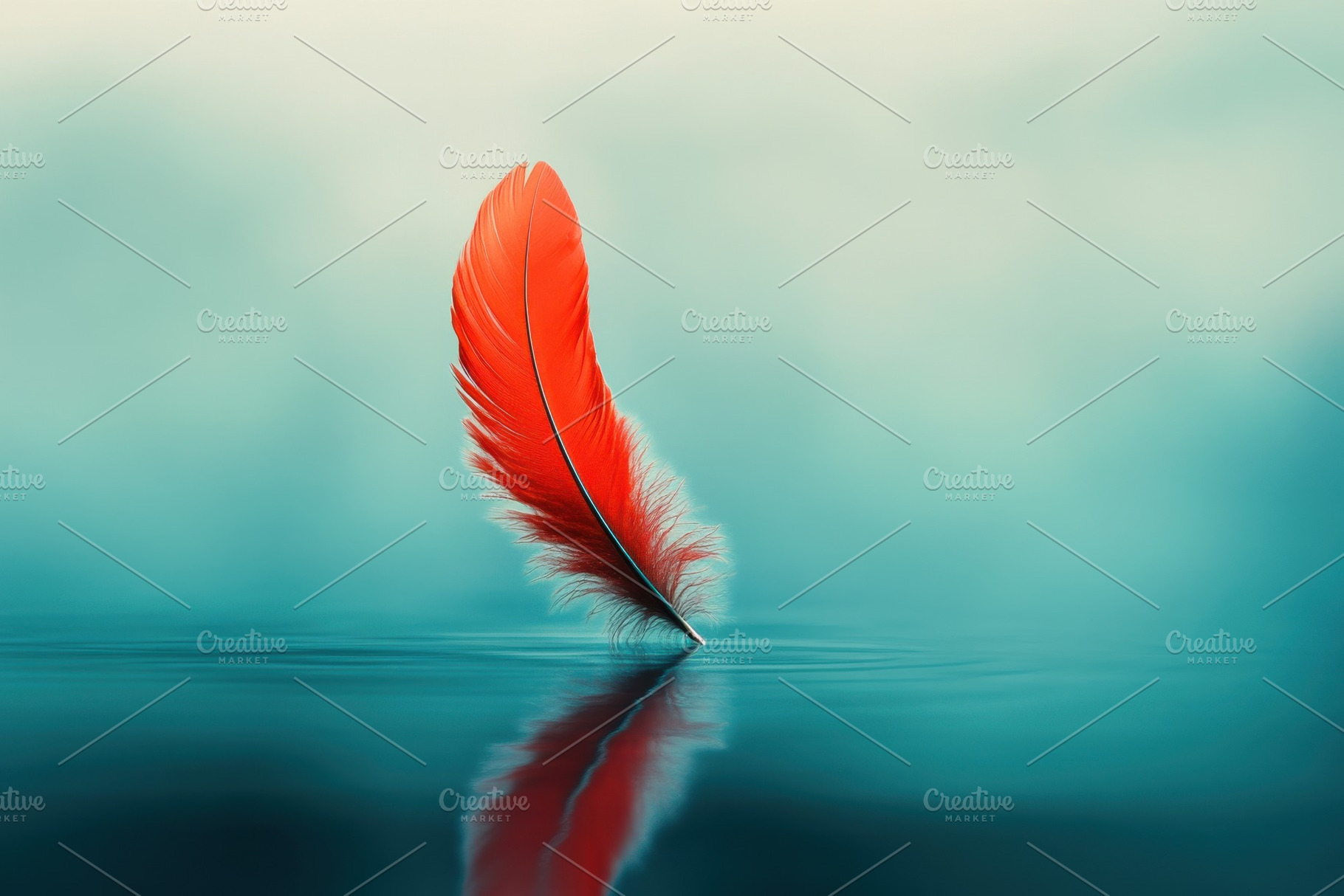 Vibrant red feather floats serenely, a Photo by Iftikhar Alam