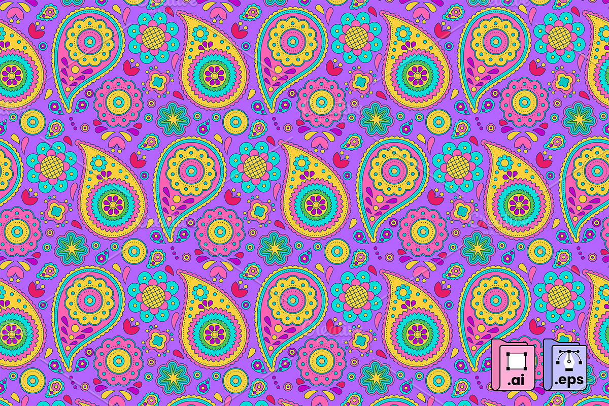 Seamless Purple-pink Paisley Pattern, a Pattern Graphic by MISS CHATZ (Photo 2 of 3)