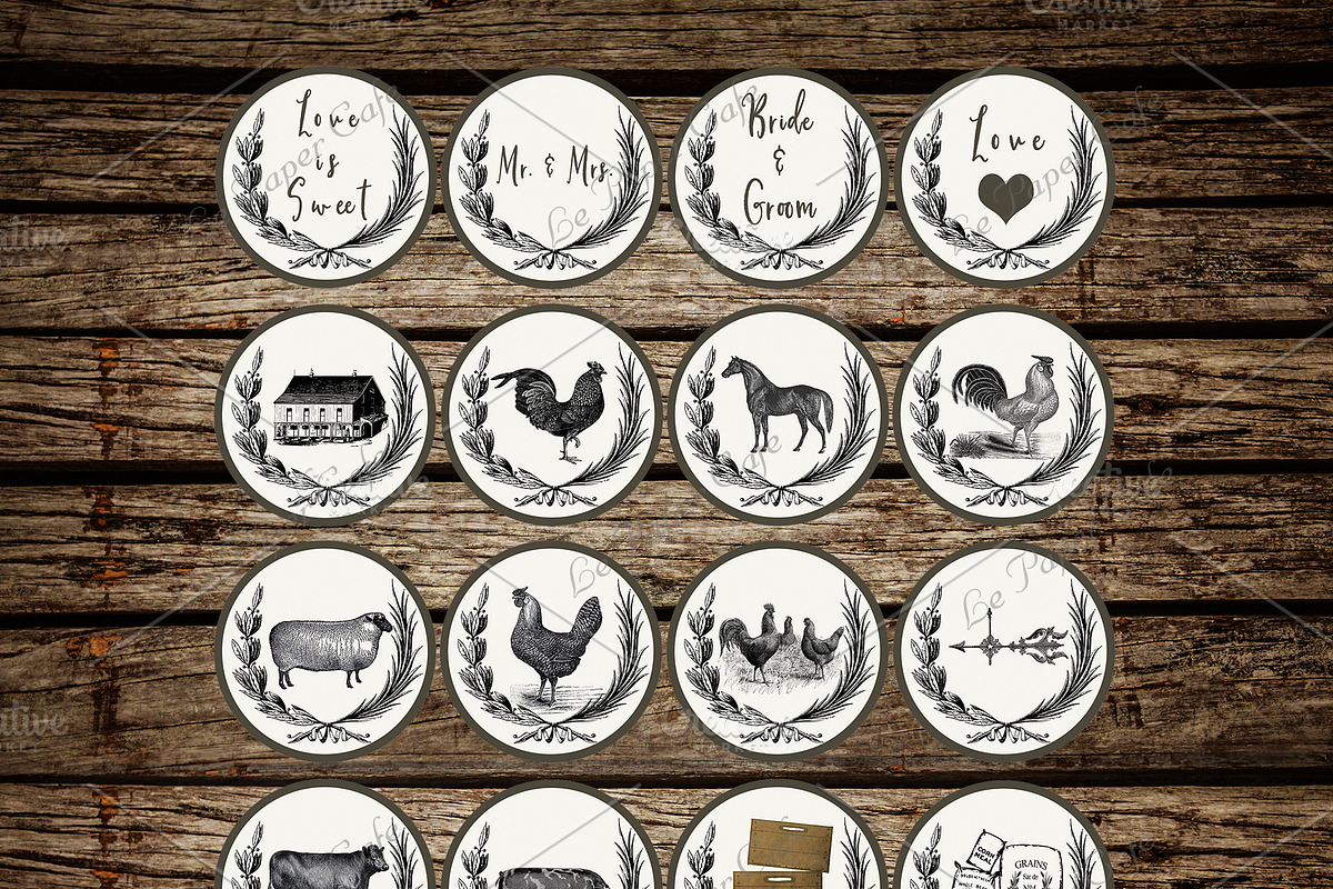 Rustic Farm Wedding Cupcake Toppers, an Object Graphic by Le Paper Cafe (Photo 3 of 3)