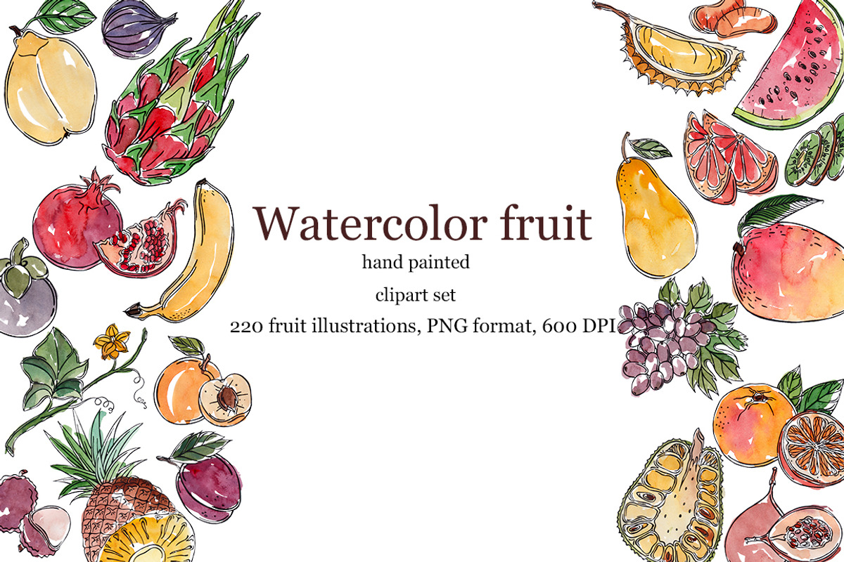 Watercolor fruits, raster, an Illustration by risovanya (Photo 1 of 3)