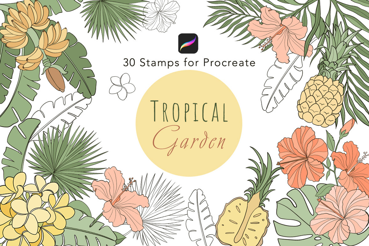 Tropical Garden 30 Procreate Stamps, a Brushes & More by Mari_Caliart (Photo 1 of 7)
