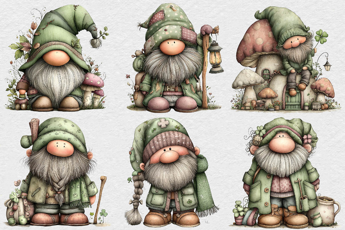 Whimsical St Patrick’s Gnome Clipart, an Illustration by DreamCafeArt (Photo 6 of 6)