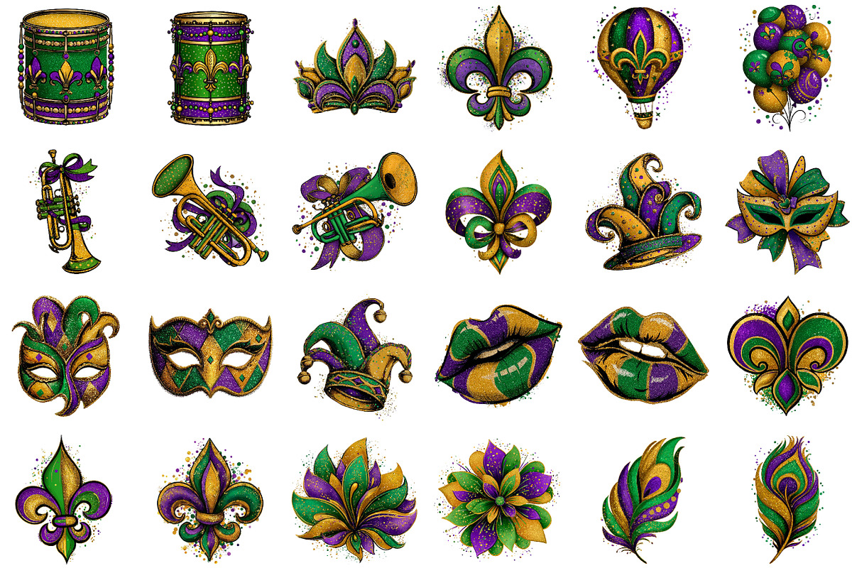 Mardi Gras Png Bundle Mardi Gras Cli, an Illustration by Sublimation Artist (Photo 2 of 6)