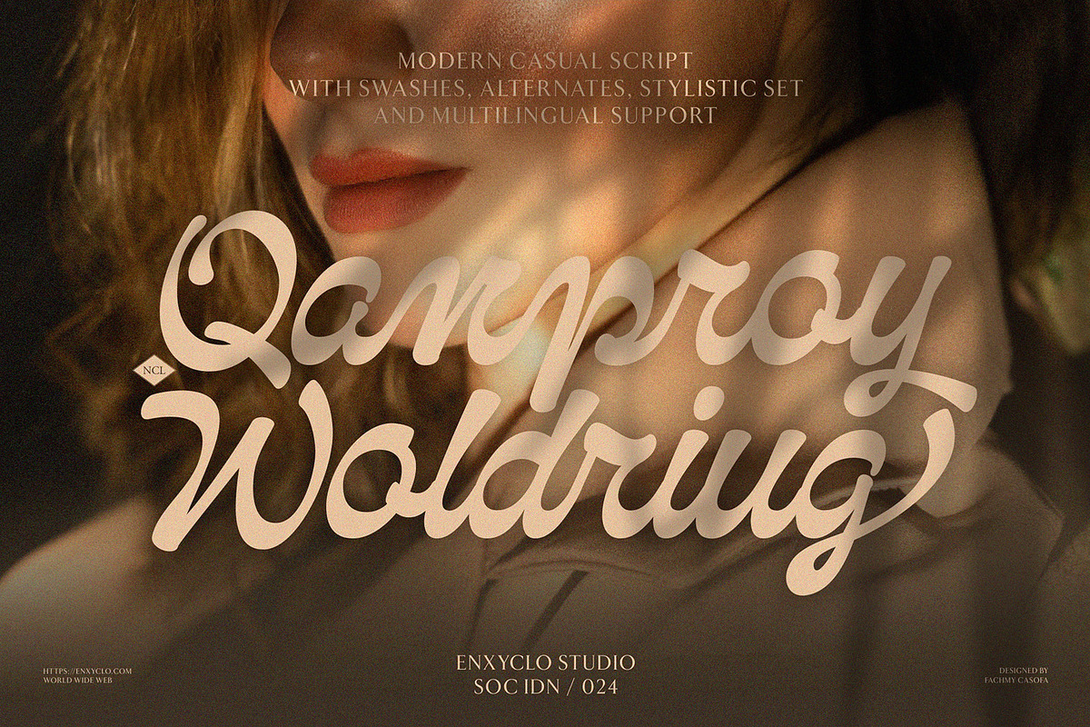 NCL Qanproy Woldriug, a Script Font by Enxyclo Studio (Photo 1 of 19)