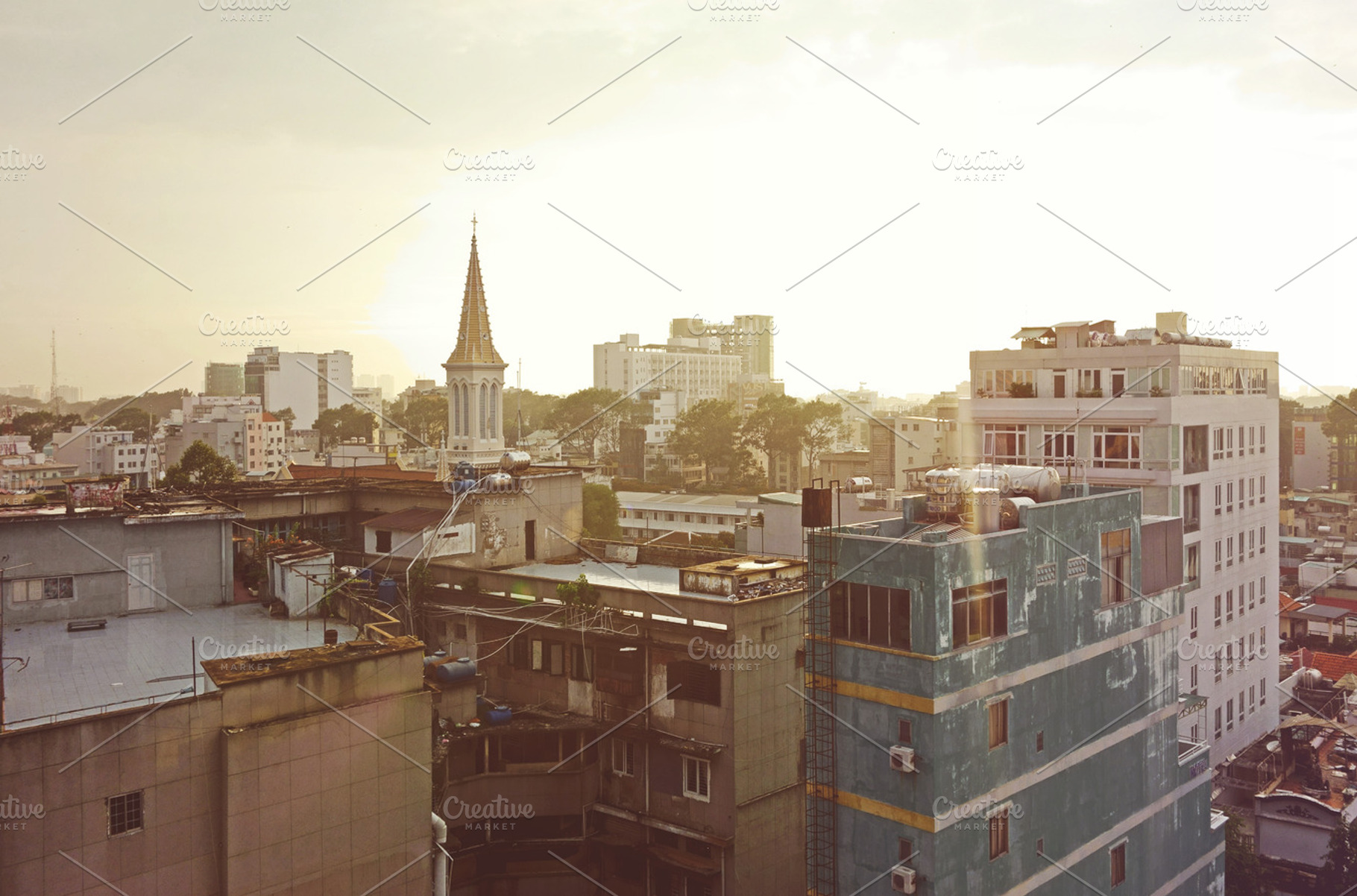 Rooftops stock photo containing sunset and roof, an Architecture Photo by HipFonts
