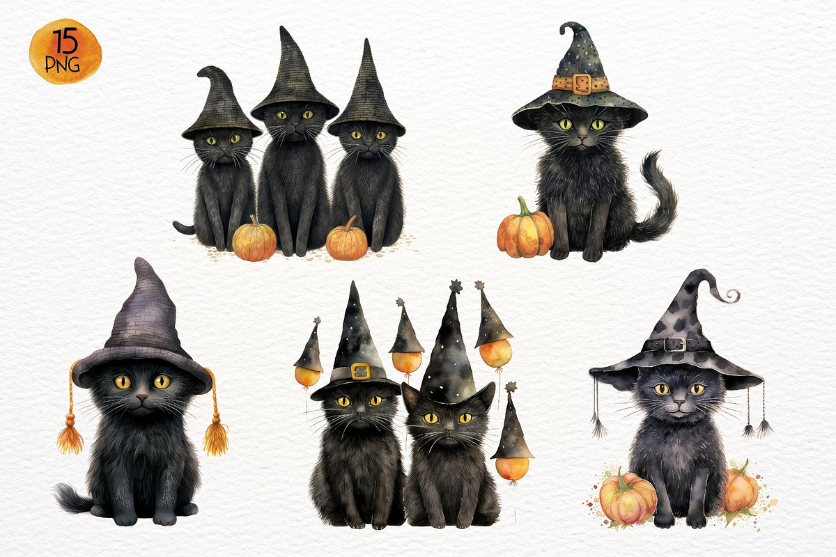 Halloween Black Cat Watercolor, a Seasonal Illustration by Maysa Art (Photo 3 of 5)
