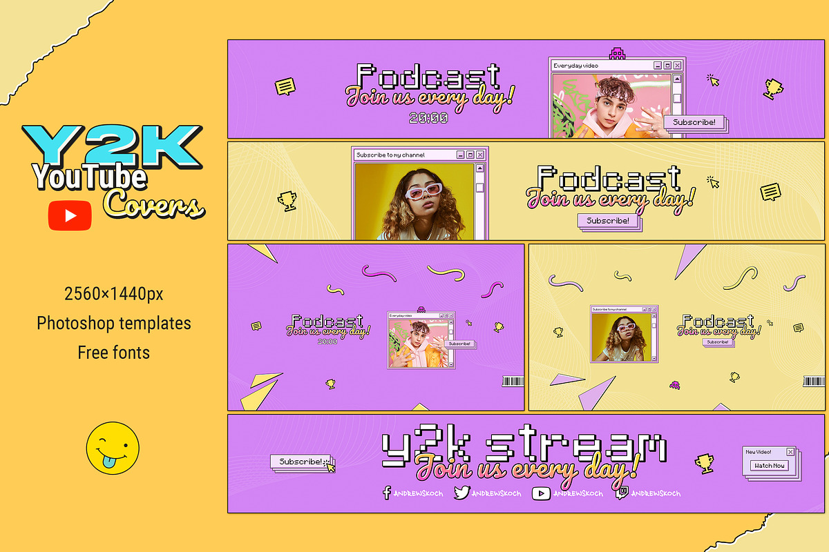 Y2K YouTube Cover Artworks, a Social Media Template by Andrew Skoch Design (Photo 1 of 3)