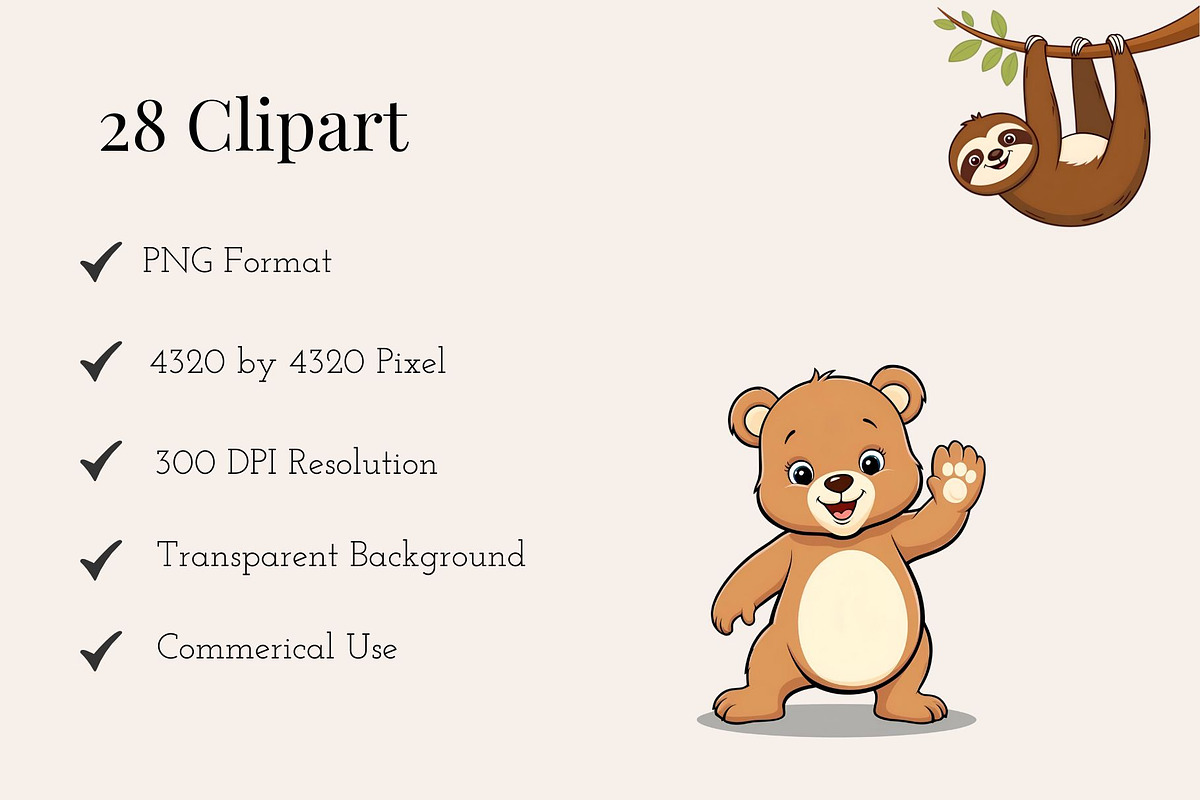 Cute Animals Clipart PNG Bundle, an Animal Illustration by maryamdesignarts (Photo 2 of 9)