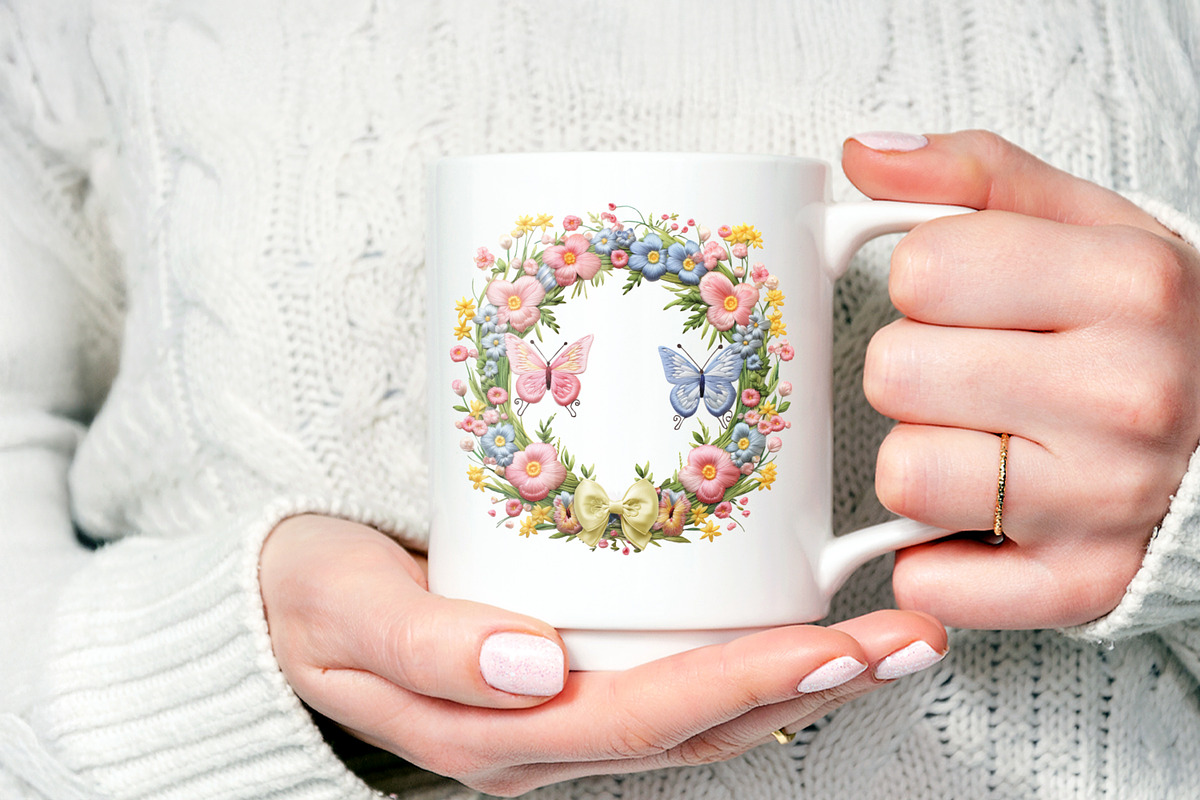 Embroidery Spring Flower Wreath PNG, an Object Graphic by V Design Creator (Photo 3 of 7)