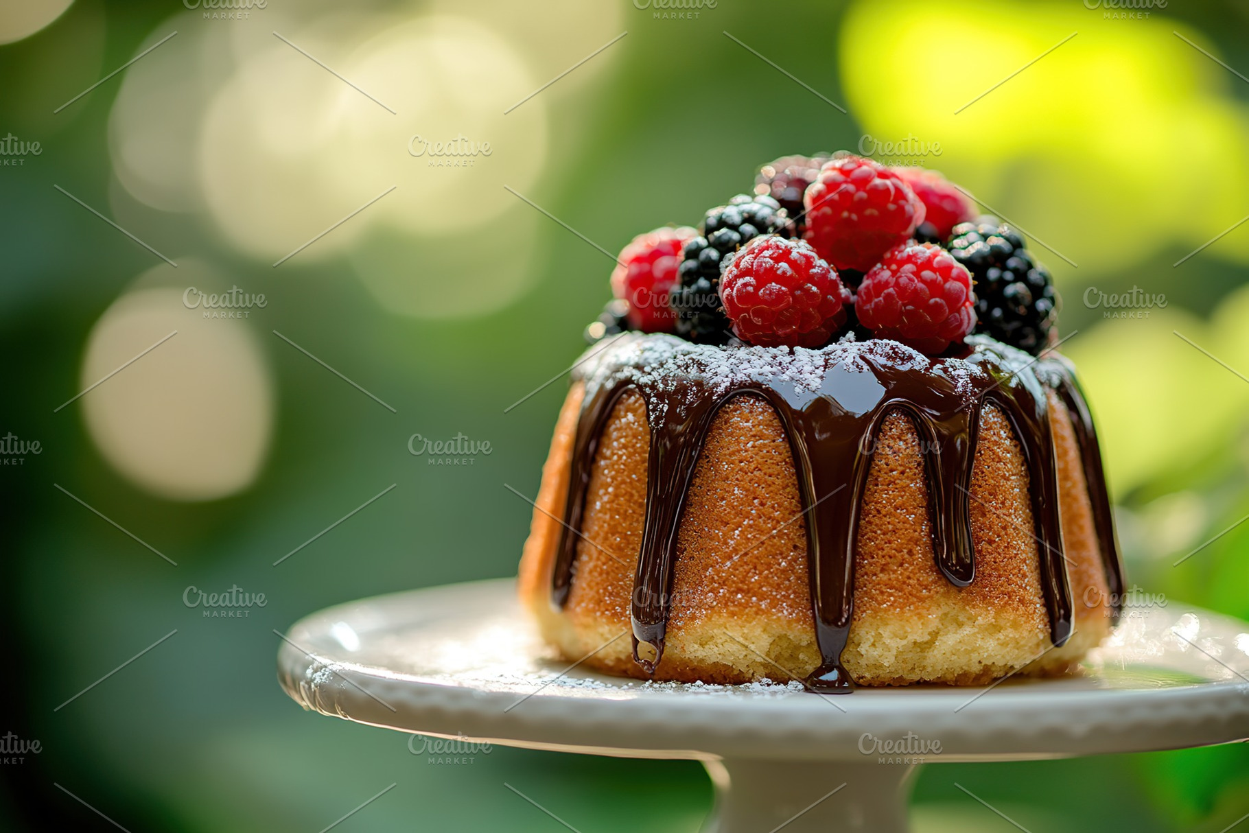 Delicious cake with frosting cream and ripe berries, a Food & Drink Photo by AlyaAnd