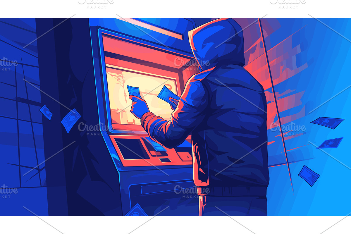 ATM thief. Criminal robber steals, an Object Illustration by Stock-Smart-Start