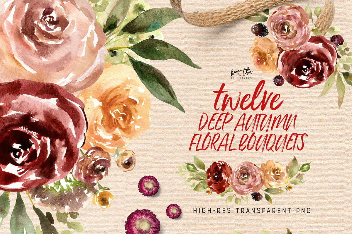 Deep Autumn Watercolor Flowers, an Illustration by Kim Thoa Designs (Photo 3 of 10)