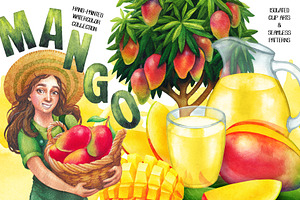 Watercolor Mango collection, a Food Illustration by Ekaterina Glazkova