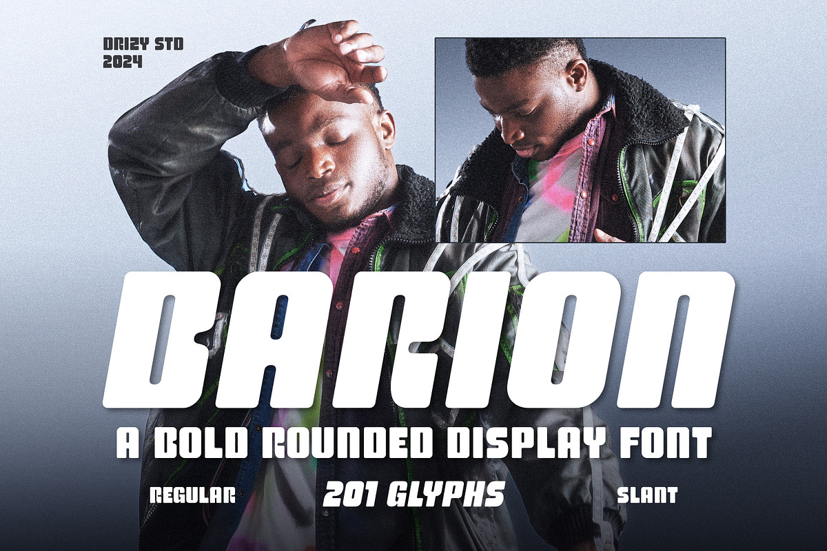 Barion – Bold Rounded Display Font, a Sans Serif Font by Drizy (Photo 1 of 10)