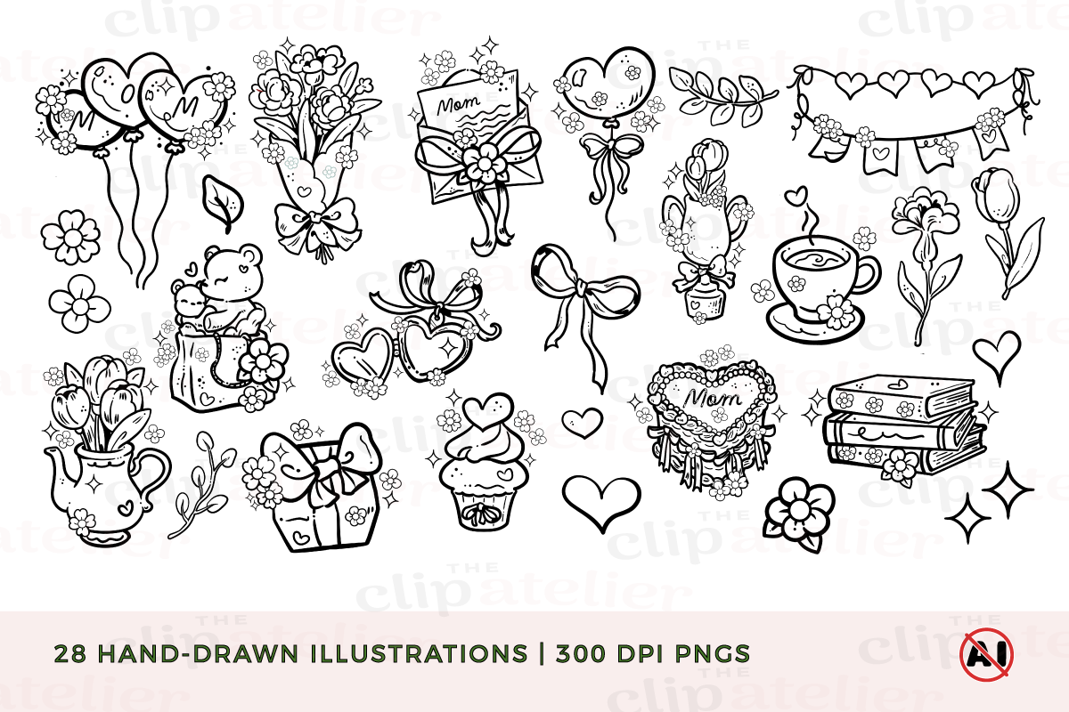 Girly Mother's Day Line Drawings, a Seasonal Illustration by TheClipAtelier (Photo 2 of 3)