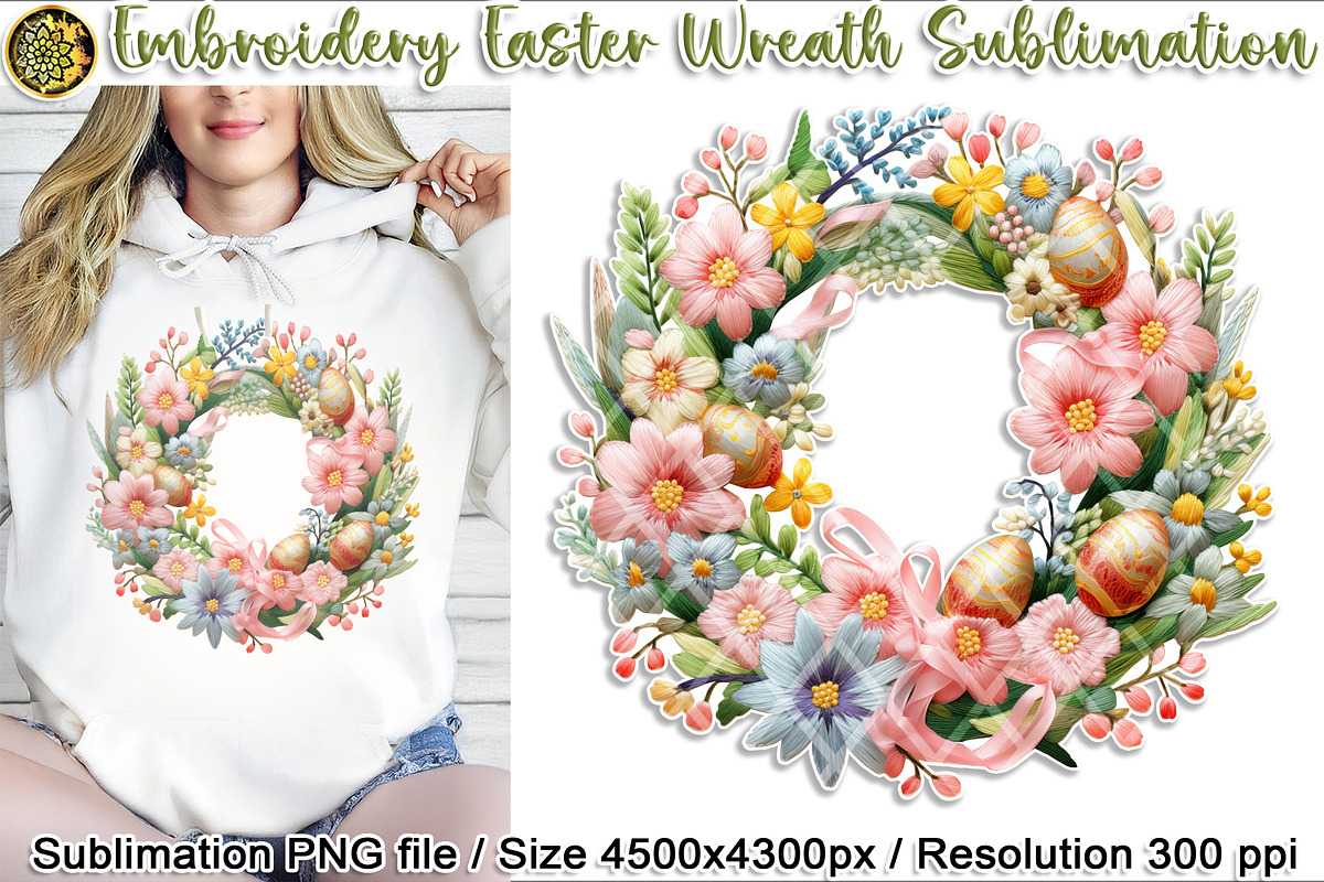 Embroidery Easter Wreath Sublimation, an Object Graphic by V Design Creator (Photo 1 of 6)