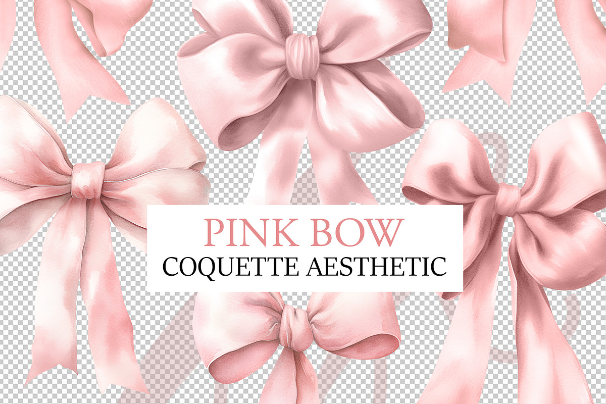 Cute Pink Coquette Bows, 5 PNG's, an Object Graphic by HaywireMedia & Mockups (Photo 3 of 3)