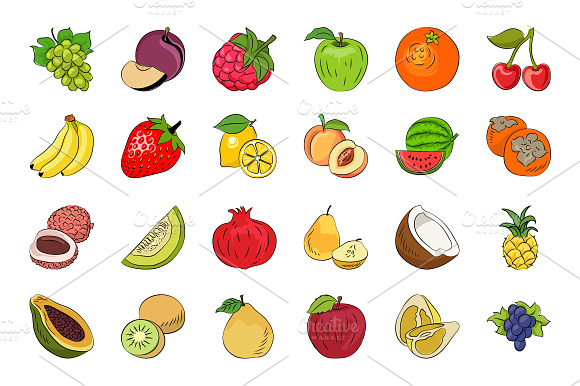 Fruits And Vegetables Sketch Icons