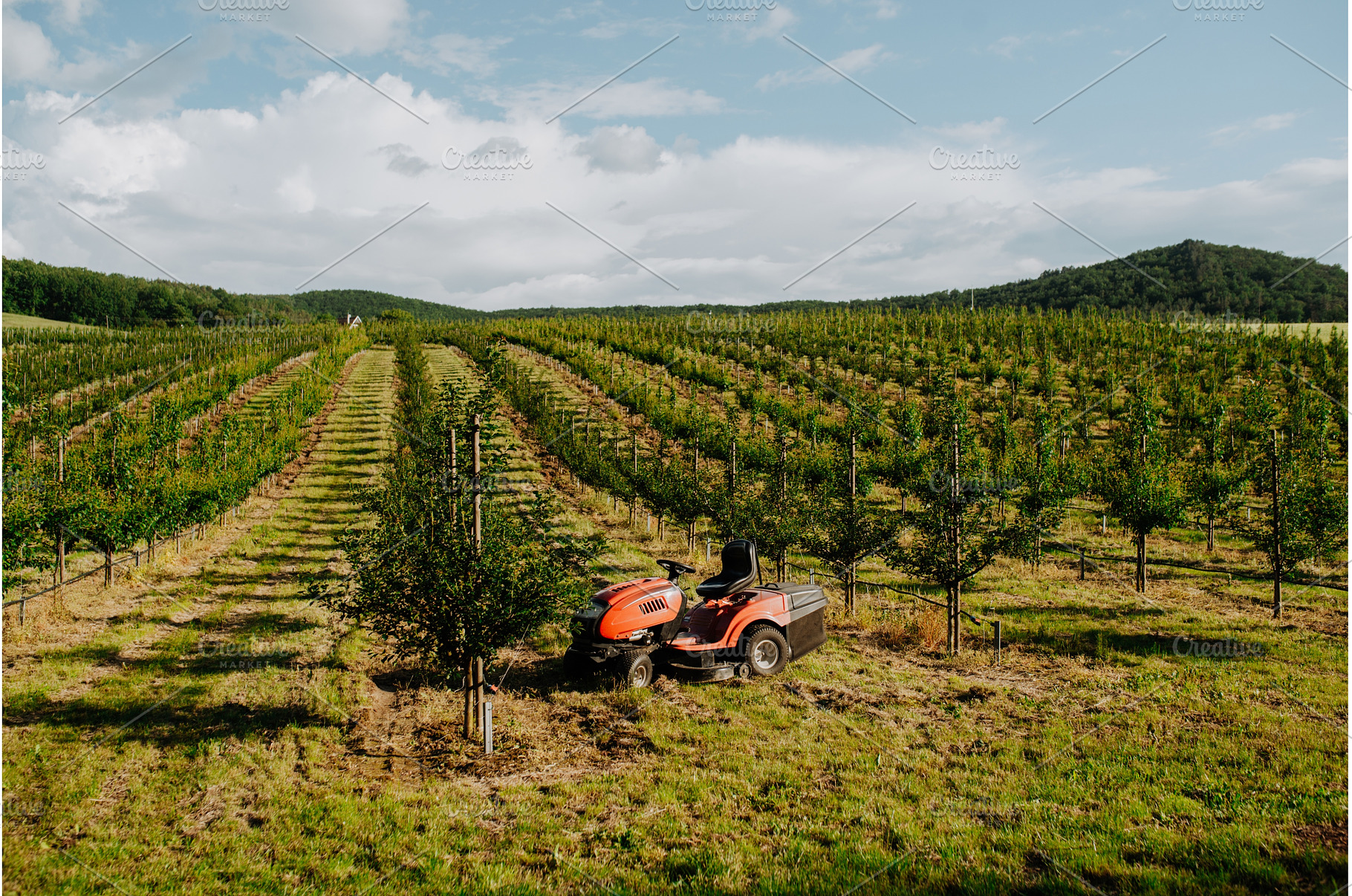 Small tractor parked in the middle, a Nature Photo by HalfPoint