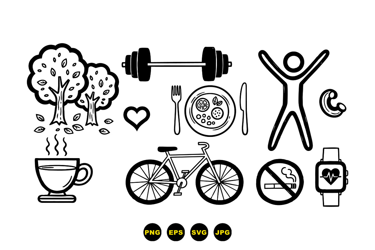 Healthy Lifestyle Icon Set, an Illustration by designvectx (Photo 3 of 3)