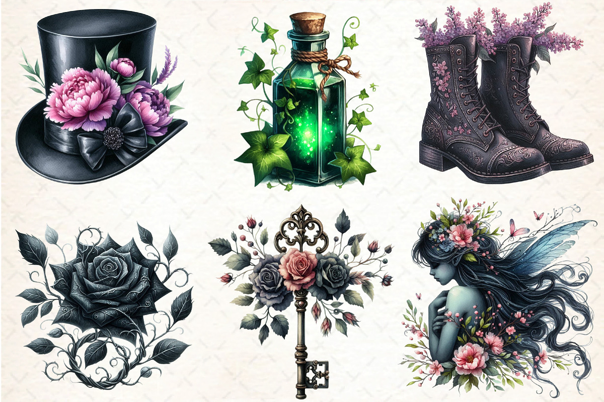 Gothic Spring Sublimation Clipart, an Illustration by DreamCafeArt (Photo 2 of 5)