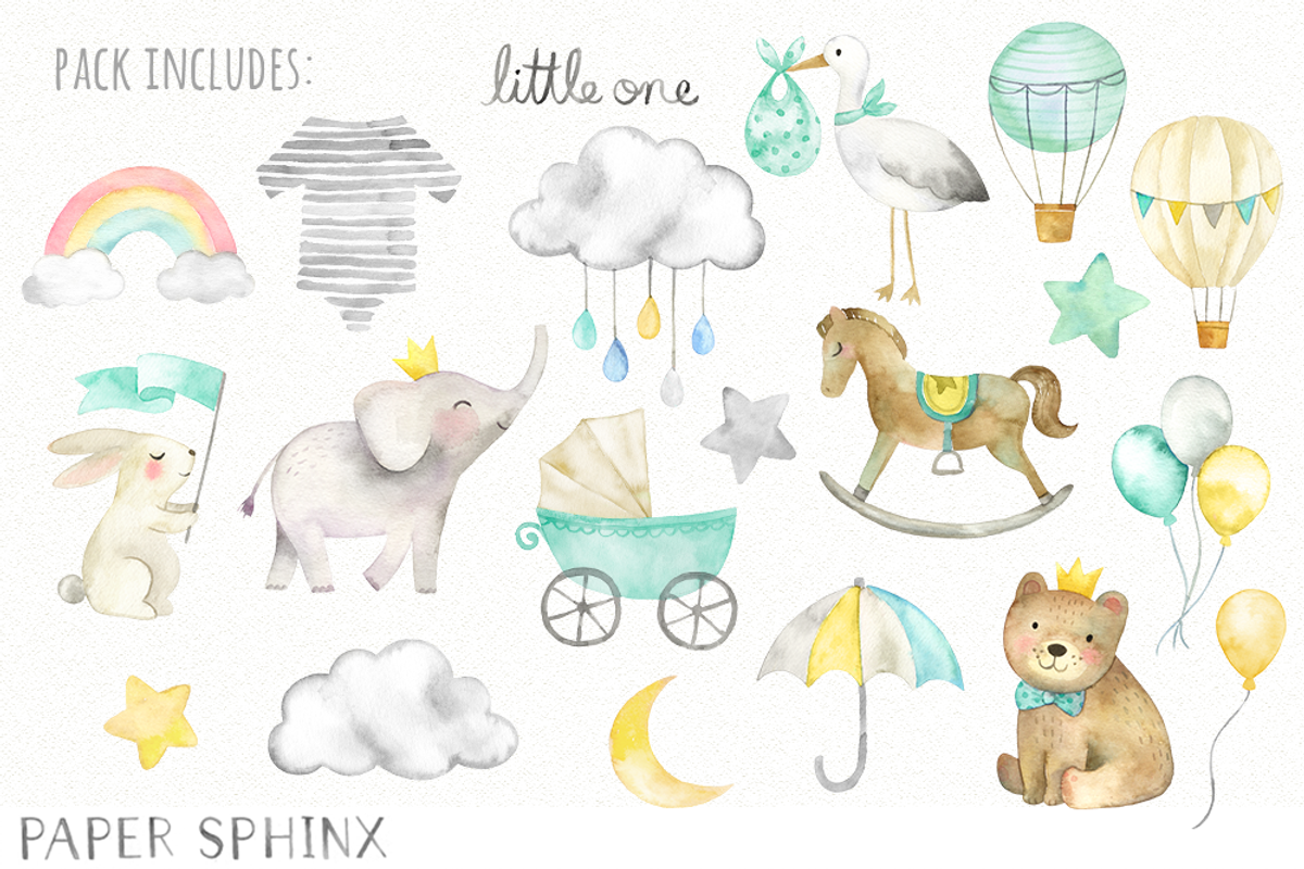 Watercolor Baby Shower Clipart, an Illustration by PaperSphinx (Photo 2 of 2)