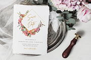 Square Wreath Save The Date Template, an Invitation Template by R Whitehurst Design (Thumbnail 1 of 2)