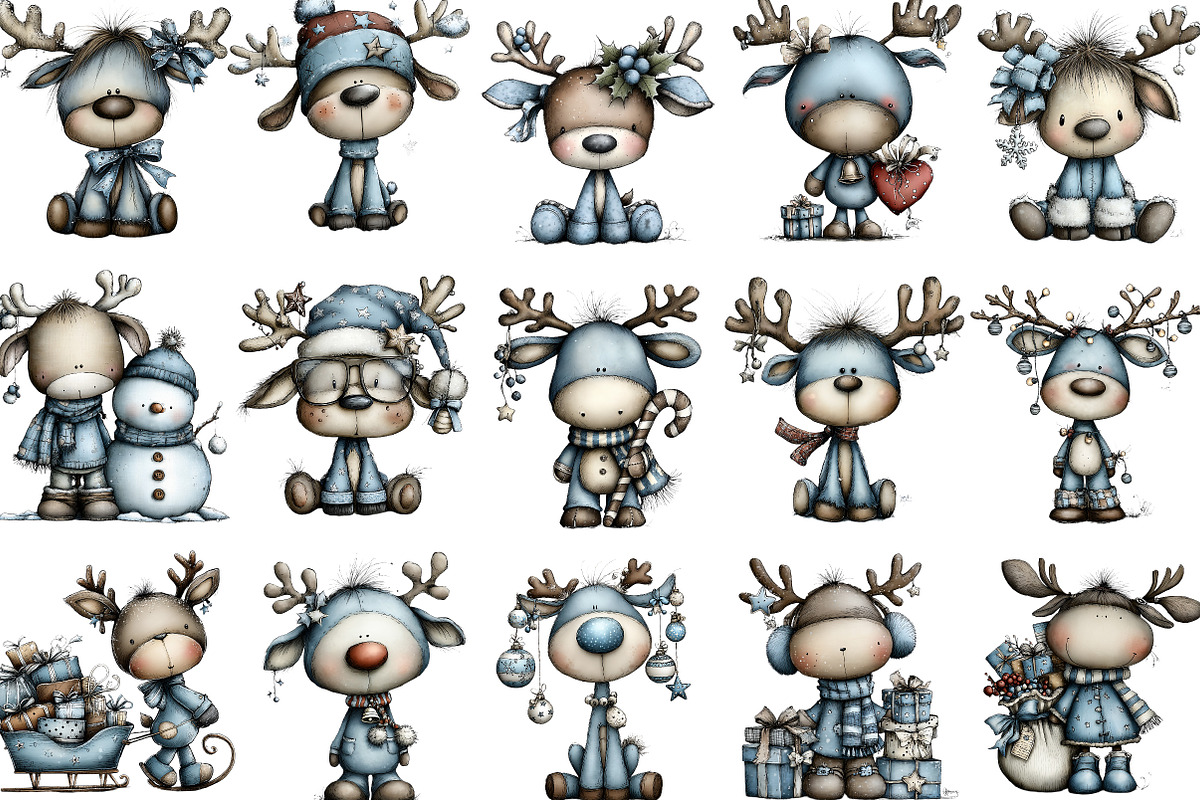 Cute Christmas Reindeer Clipart, an Illustration by Designking (Photo 2 of 5)
