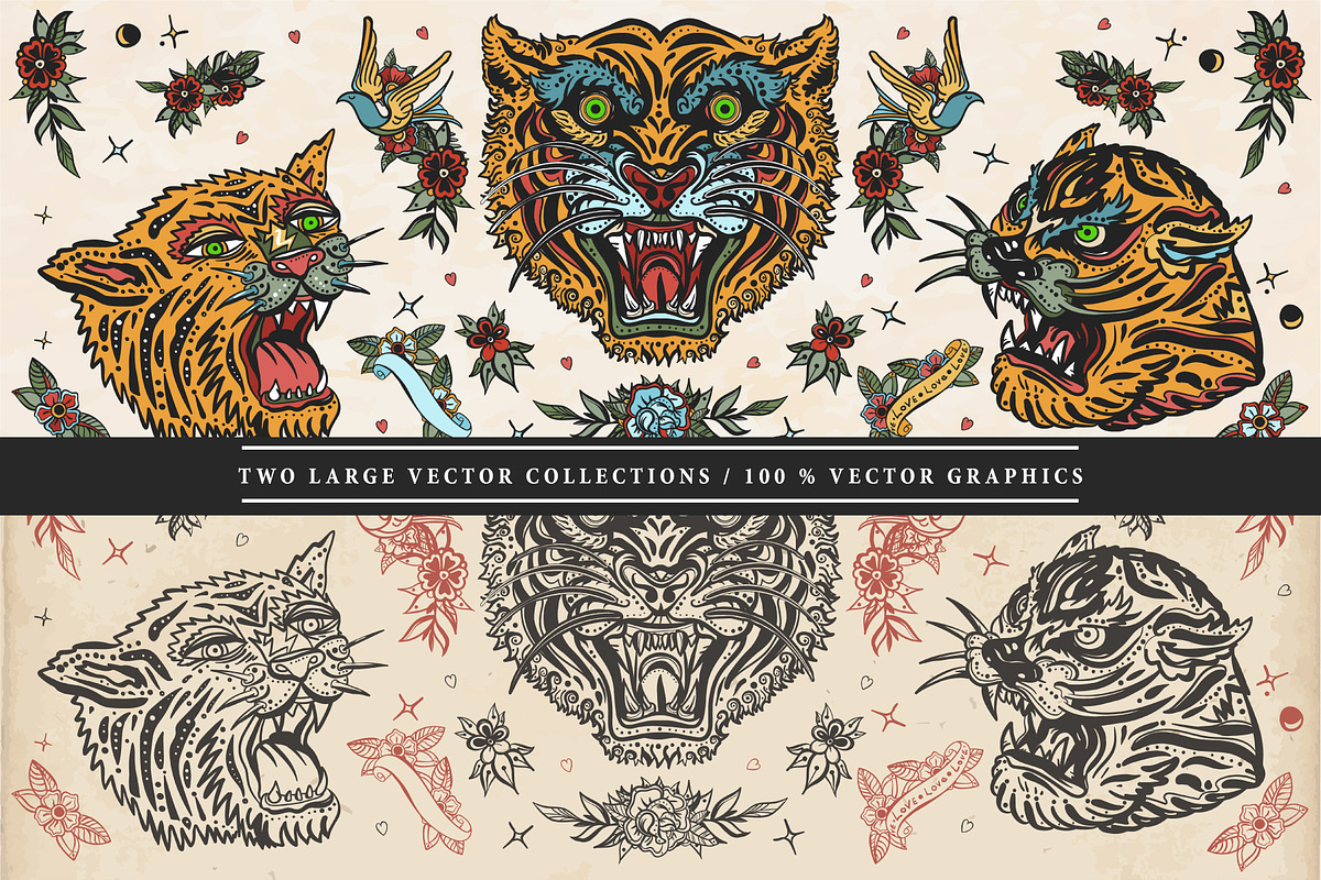Tigers old school tattoo, an Animal Illustration by intueri (Photo 2 of 7)