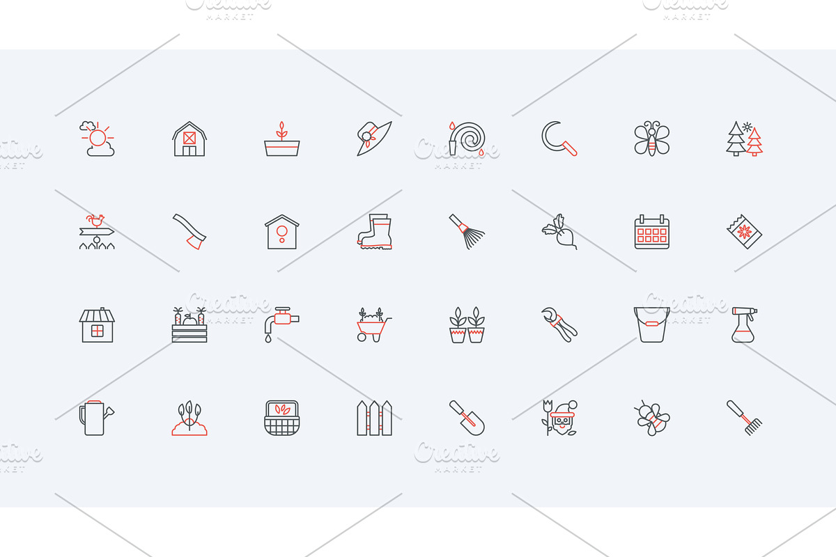 Gardening garden tools plant icons, an Object Illustration by Lemberg Vector