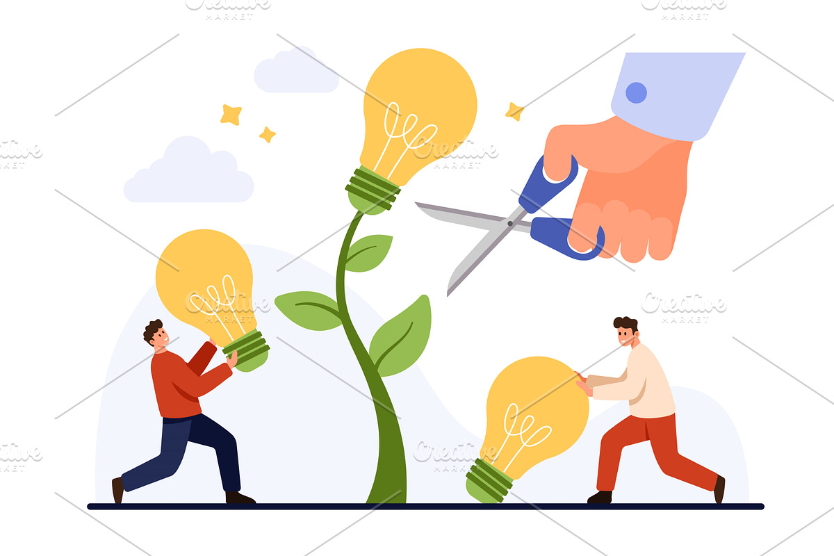 People Harvesting Lightbulb Ideas, a Finance Illustration by Flashvector