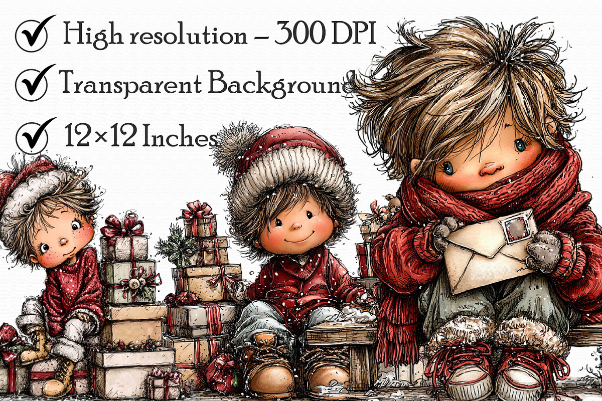 Cute Little Christmas Boy Clipart, an Illustration by Libby Wishes (Photo 4 of 7)