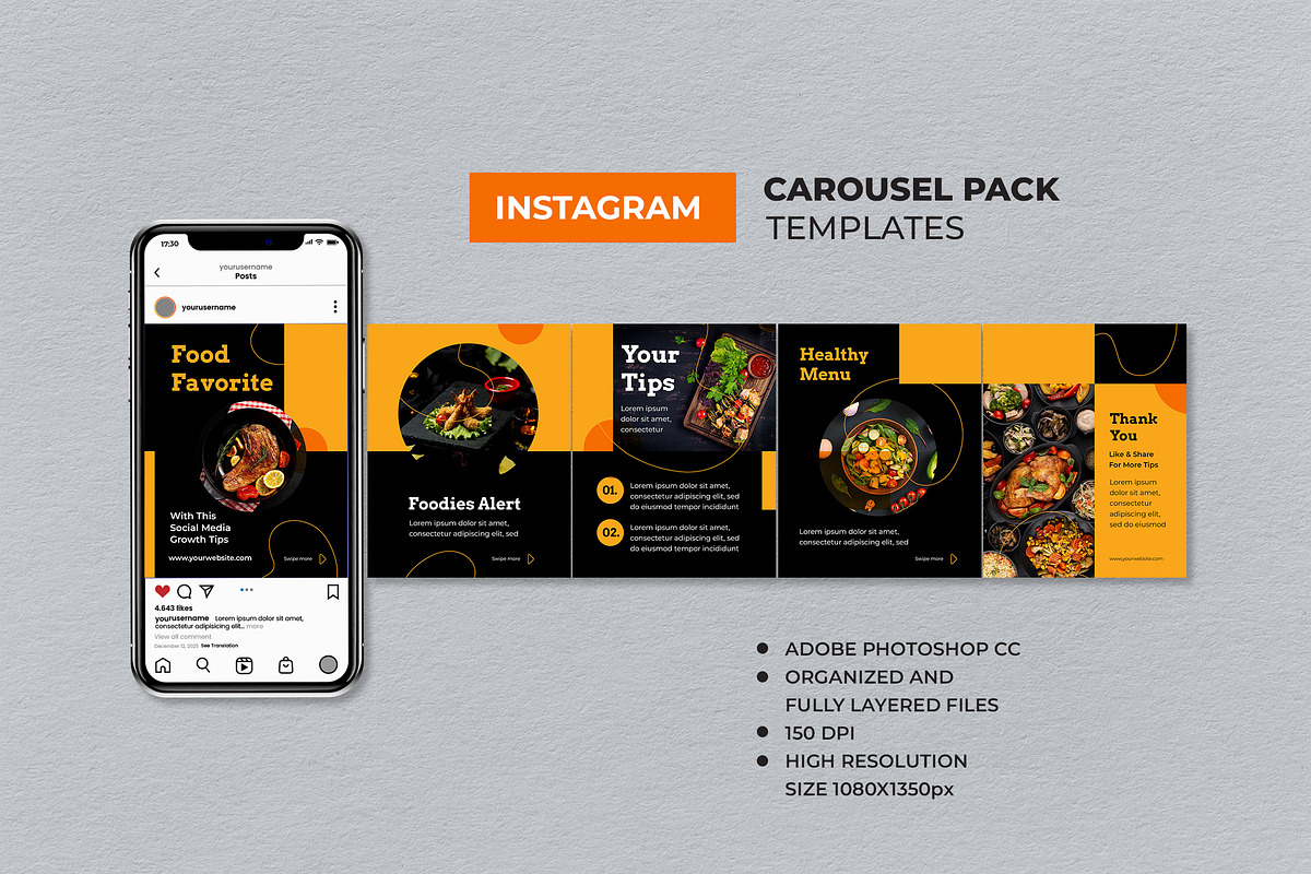Black Yellow Food Instagram Carousel, a Social Media Template by UICreative (Photo 1 of 4)