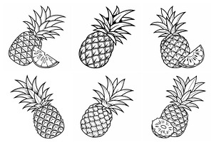 Hand Drawn Pineapples  vectors, an Object Graphic by Billah Hub