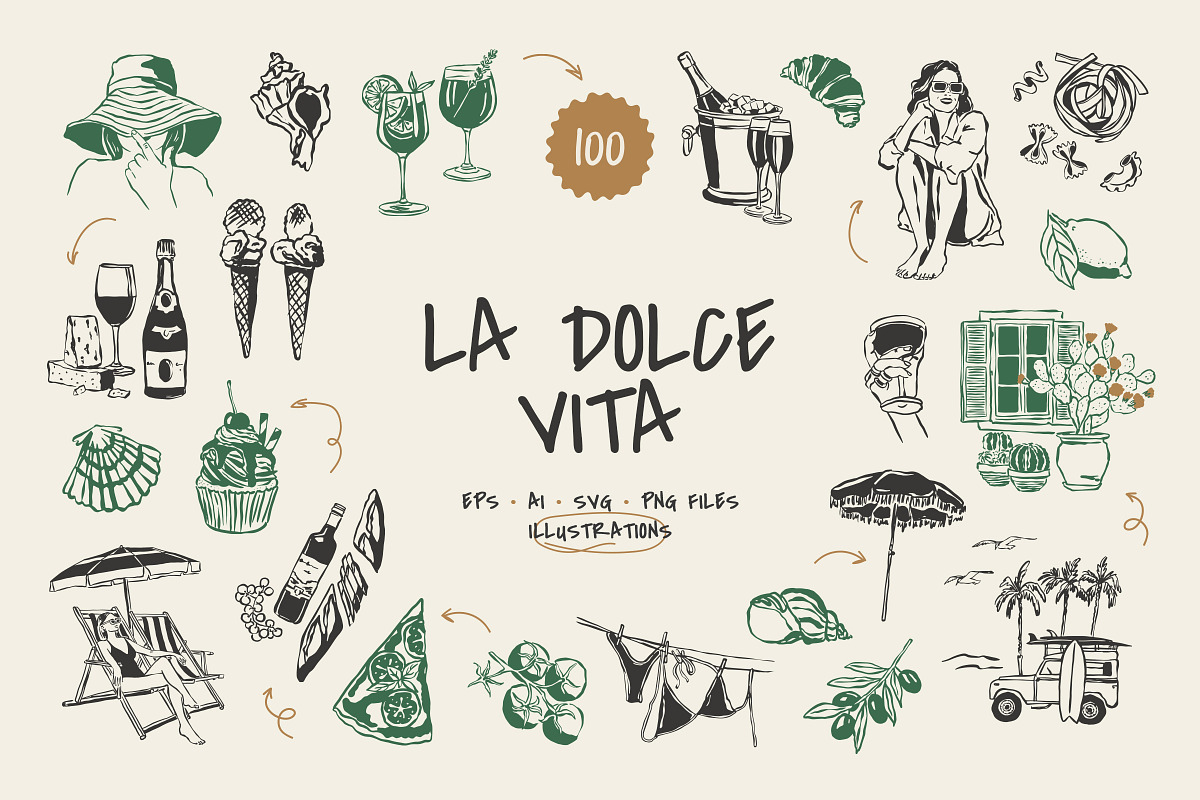 La Dolce Vita Illustrations, an Object Graphic by iStar Design (Photo 1 of 14)