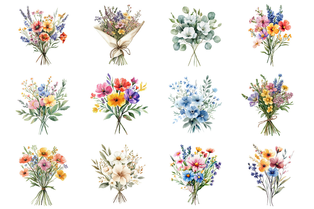 Watercolor Wildflower Bouquet, an Illustration by Design Market (Photo 2 of 3)